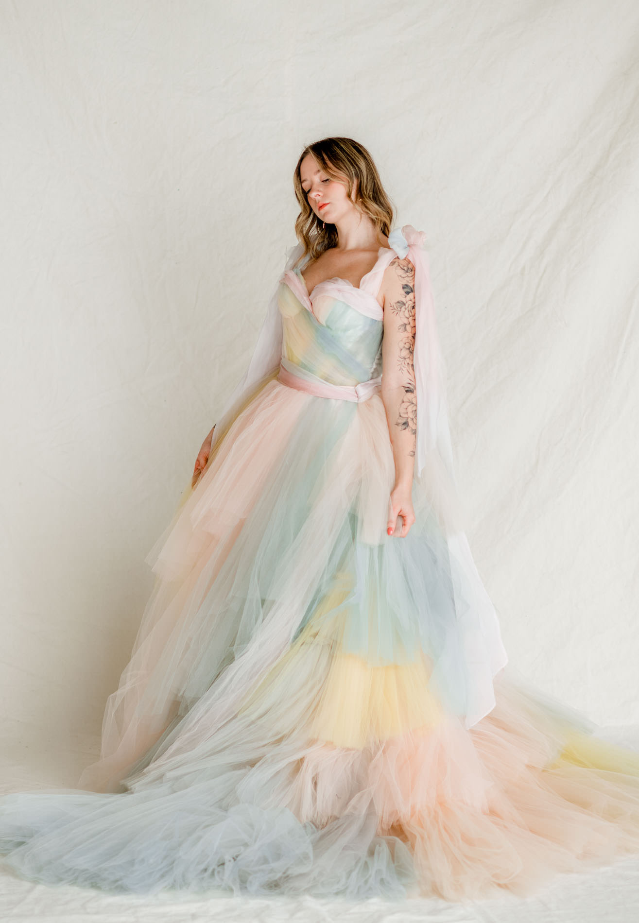 Styled Editorial Shoot gown made with rainbow tulle and silk by Dress Rental company Rented by Claire LaFaye_Candy Crush 1