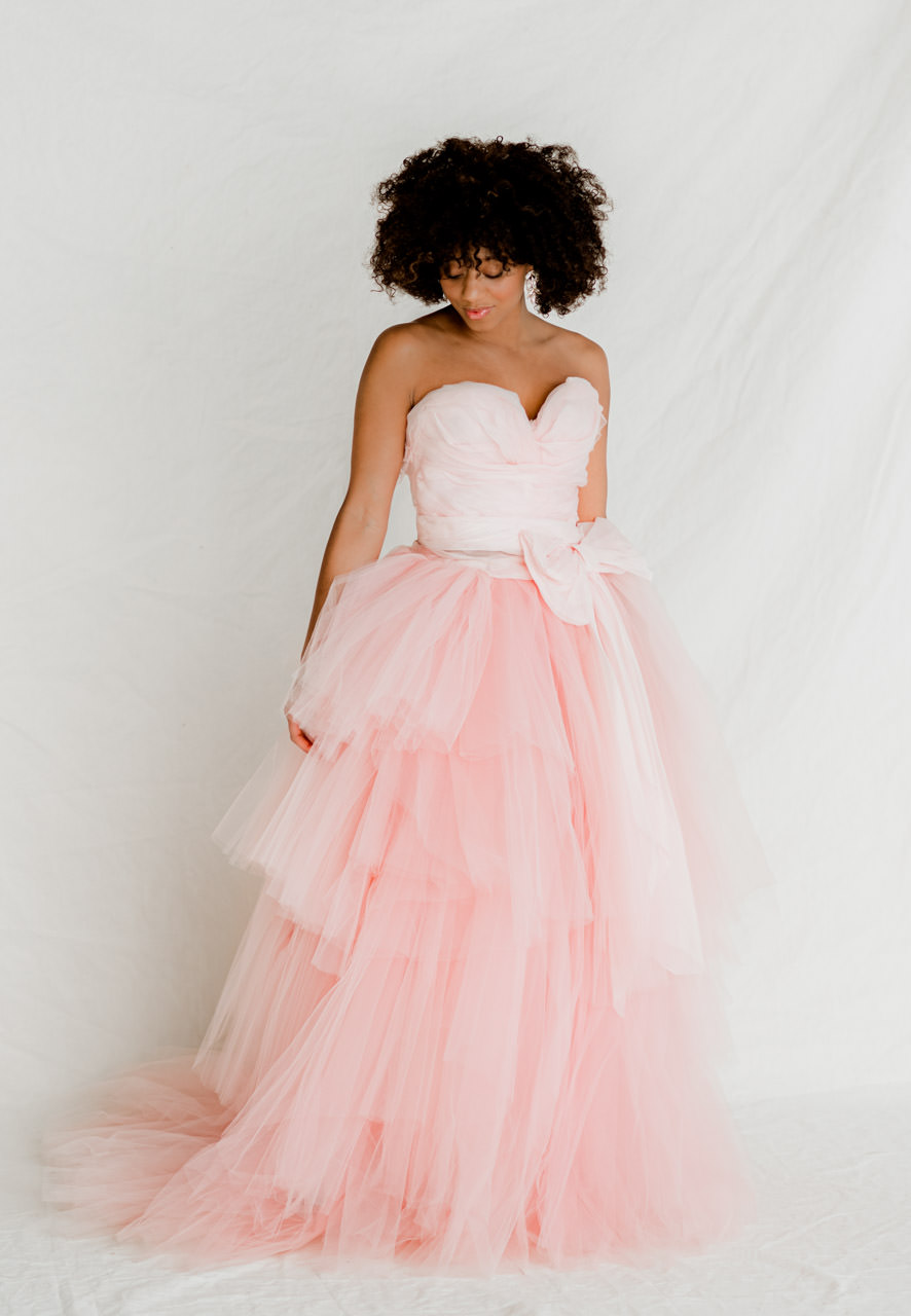 Hawkmoon_blush silk corset and tulle wedding gown for styled shoot rentals by Claire LaFaye and Rented Dress