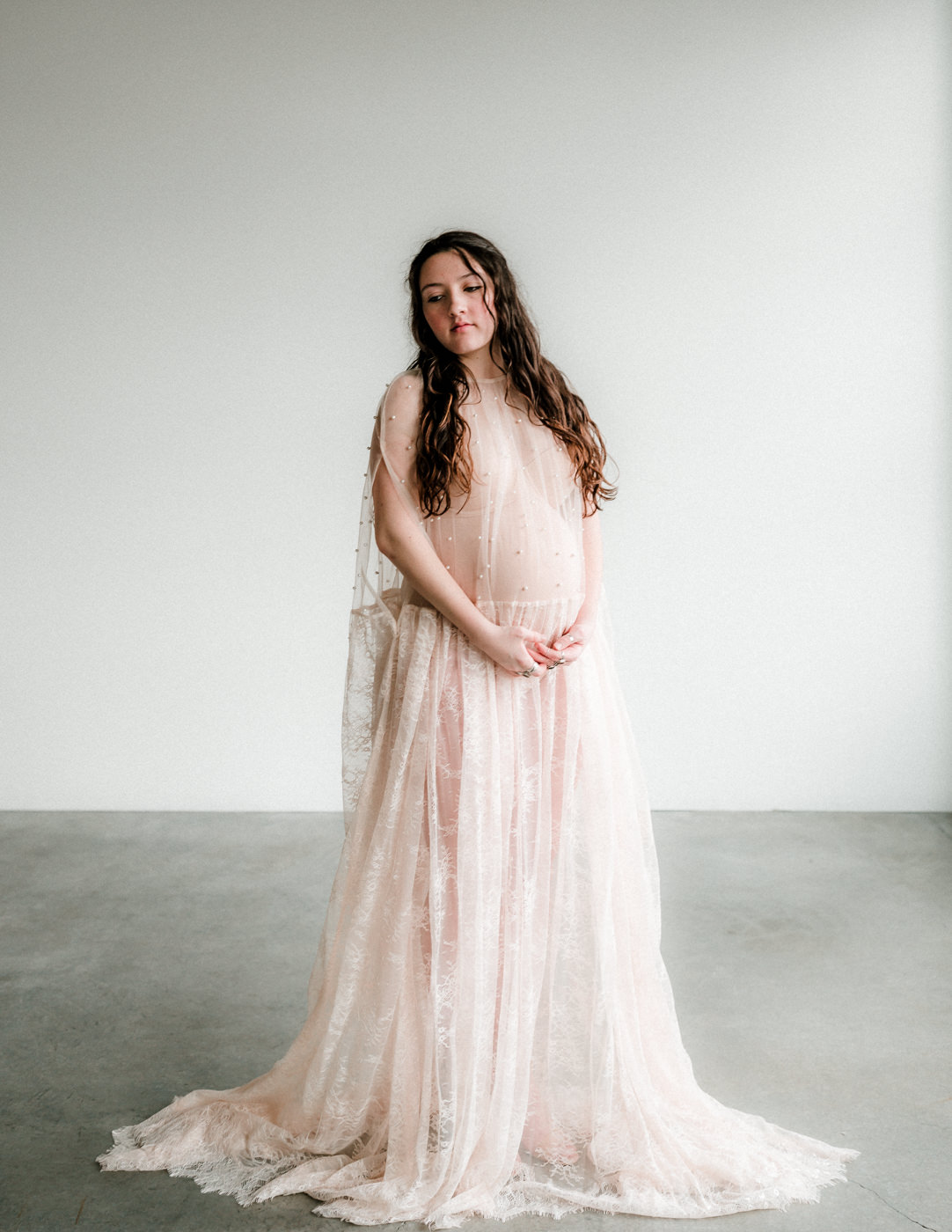 PRETTY IN PINK french lace gown for rent for styled shoots by Claire La Faye